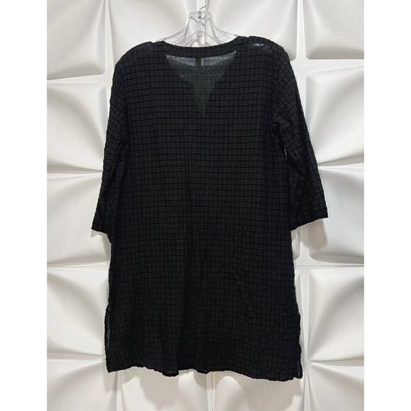 Eileen Fisher Sz XS Black Grid Texture Organic Cotton Voile Tunic Top $218 RARE - Picture 10 of 12